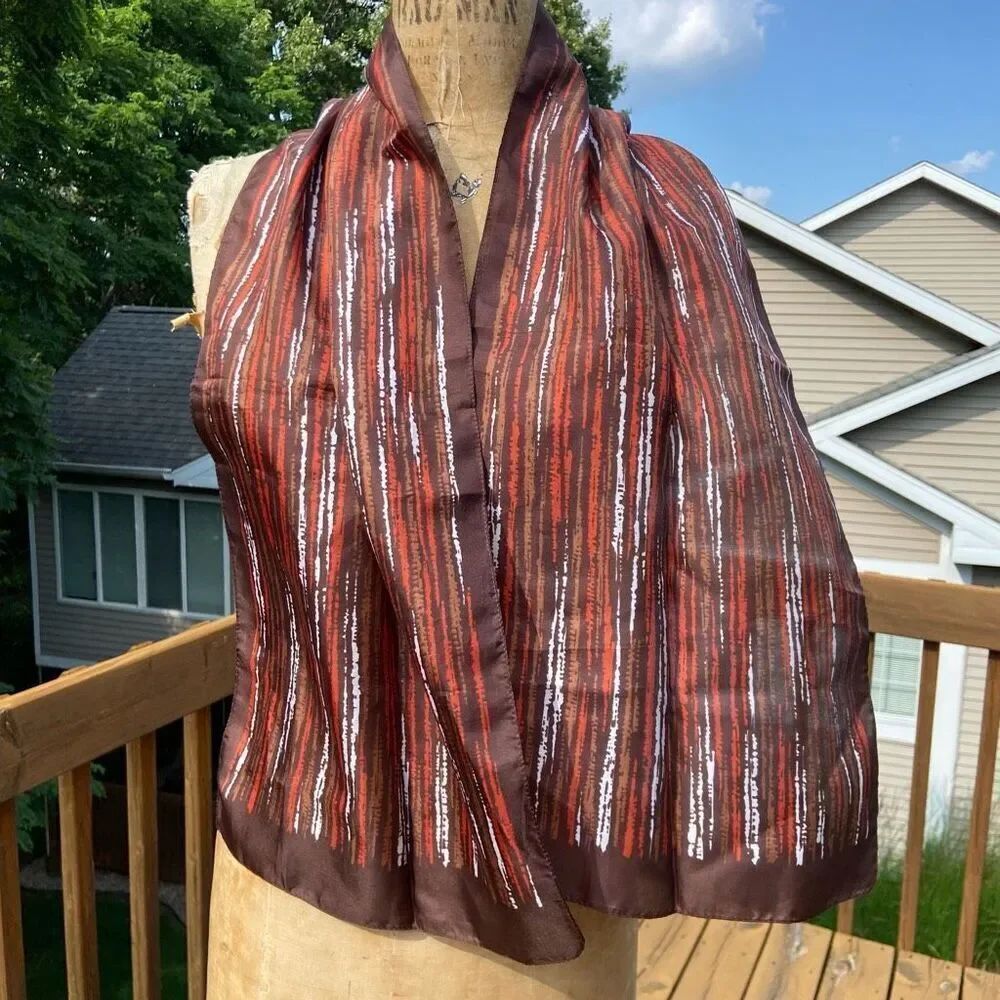Vintage 1970s Scarf Brown and Orange in Mint Condition - 12.5" x 54"